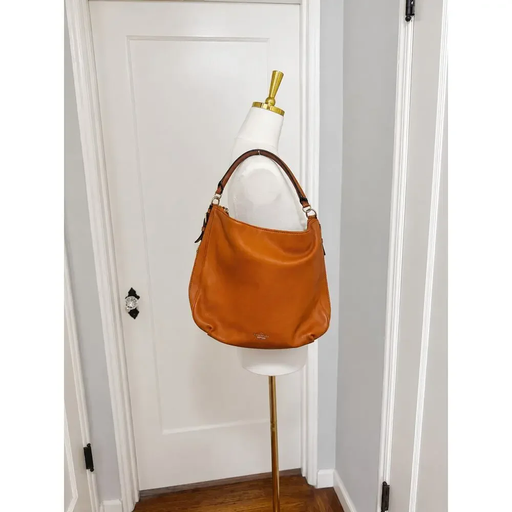 Kate Spade New York Leather Hobo Shoulder Bag Cognac Tan Large Expandable